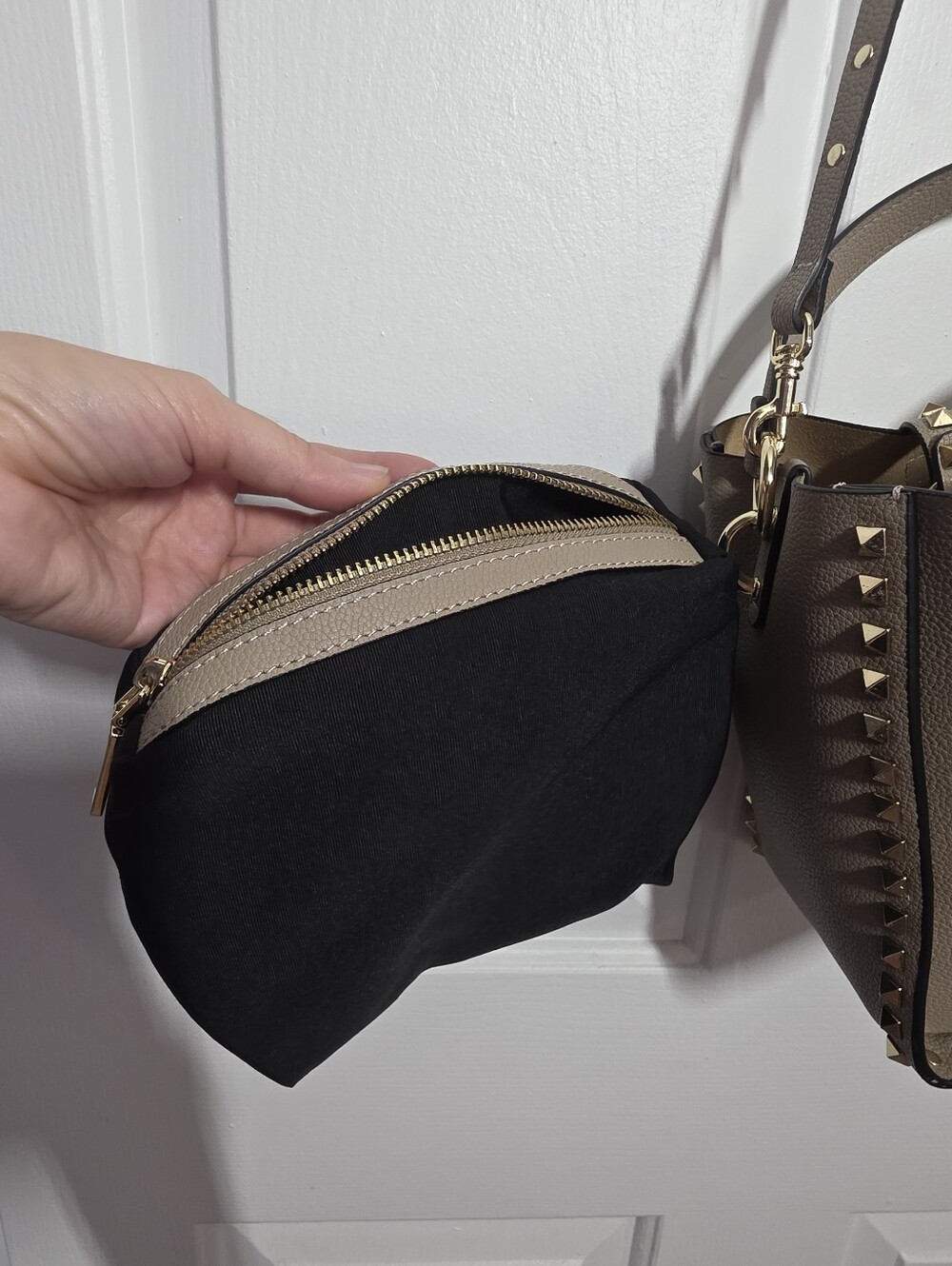 Genuine Cowhide Leather Studded Bucket Bag with Top Handle - Picture 13 of 16